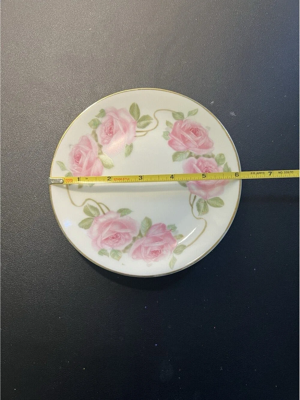 c 1900s 6 Bread Butter Plated Pink Roses Porcelain, 5”